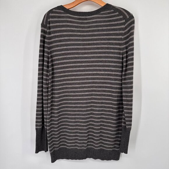 Ann Taylor LOFT Cardigan striped rhinestones Gray vneck sweater size large - Picture 14 of 14